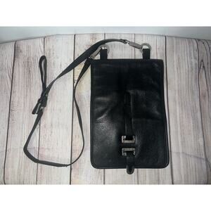 Kenneth Cole Vintage Crossbody Bag Black Leather Pocket Organizer Work Career